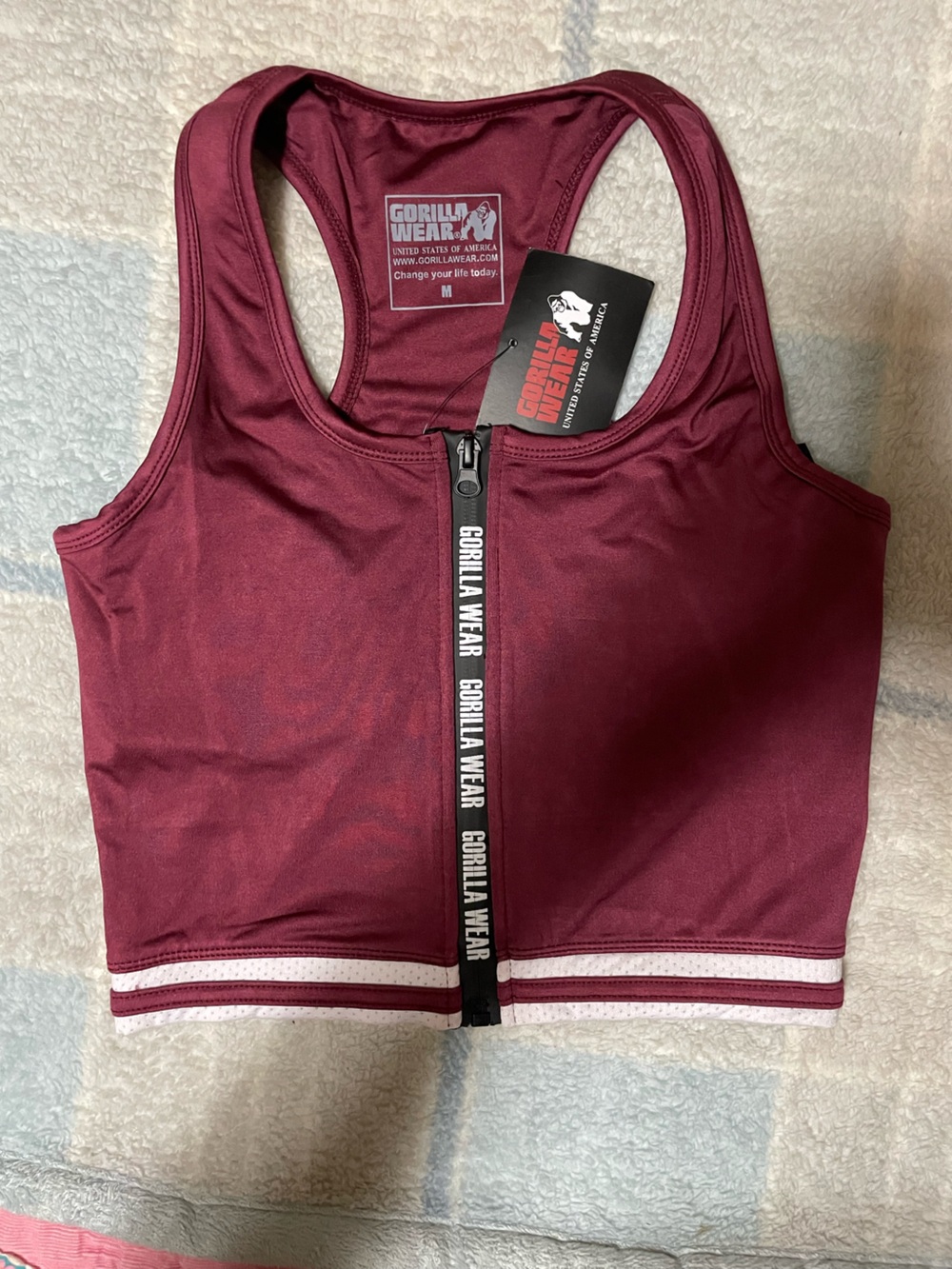 Women's Burgundy Front-Zip Crop Tank
